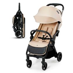 Kinderkraft APINO Silla de Paseo bebé, Carrito, Carro bebé, AUTO FOLDING, Plegado Automático, Carrito bebé, Posición reclinada, Posición Tumbada, Ligero, 7,5g, Impermeable, Carga Máxima 24 kg, Beige