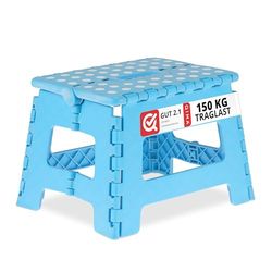 Relaxdays Tabouret Pliable, Plastique, 1 Marche, marchepied pour Enfant, Max. 120 kg, HLP: 22,5x32x25 cm, Bleu/Blanc