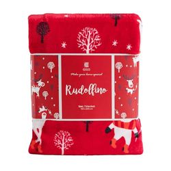 ESSEX - Rudolfinio Cuddly Blanket, 150 x 200 cm, Fluffy Blanket, Lightweight and Keeps Warm Sofa Blanket, Cuddly, Modern Design, Robust Couch Blanket with Christmas Theme - Red