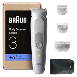 Braun Series 3 Body Groomer for Men, Pubic & Body Hair Trimmer, Waterproof Electric Ball Trimmer & Male Shaver for Sensitive Areas, SkinGuard Grooming Kit with 6 Tools, 80 Min Runtime, BG3575 Grey