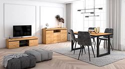 Skraut Home - Woonkamermeubelset | Tafel 140 Front Zwart Tafelpoten U 6 gasten | TV Kast 140 | Sideboard/Buffetkast 140 | Eiken en Zwart | Industriële stijl