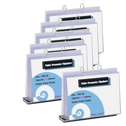 TUKA-i-AKUT 6x Espositore da Tavolo in Acrilico, A5 Orizzontale, Lavagna a fogli mobili per Presentazioni, Presentatore con Base, Supporto Menu Segno Poster, 12 Buste Trasparenti, TKD8210-A5-6x