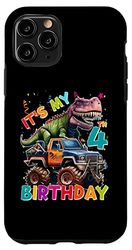 Carcasa para iPhone 11 Pro Camión monstruo de dinosaurio para niños de 4º cumpleaños T Rex de 4 años