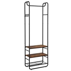 VASAGLE Klädställ, garderob, klädställ, med skohylla, skohylla, hall, sovrum, 58 x 28 x 181 cm, industriell design, vintagebrun-svart HSR81BX