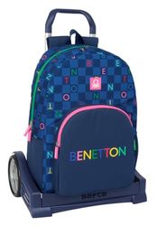 safta Benetton DAMERO Sac à dos scolaire avec chariot Evolution inclus, idéal pour enfants de différents âges, confortable et polyvalent, qualité et résistance, bleu marine, M, Décontracté