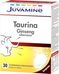 JUVAMINE - Taurina Ginseng Siberiano - 30 Comprimidos Efervescentes - Sabor a Chicle - Energizante - Reduce el Cansancio - Vitaminas, Plantas, Cafeína y Taurina