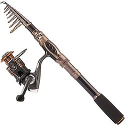 Plusinno caña de Pesca y Carrete Combos de Fibra de Carbono telescópica caña de Pescar con Carrete Combo Mar Agua Salada de Agua Dulce Kit caña de Pescar Kit