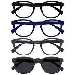OPULIZE Pop Pack 4 Gafas De Lectura Con Lectores De Sol Retro Redondo Negro Mate Suave Azul Gris Hombres Mujeres RRRS2-1377 +1,50