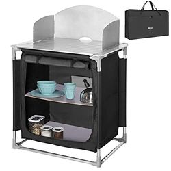 BAKAJI Cuisine de Camping, Bois d'ingénierie Aluminium, Noir, 78,5 x 55,5 x 86,5 cm / 118cm