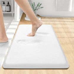 smiry Tapis de Bain en Mousse à mémoire de Forme Extra Doux et Absorbant et antidérapant pour Douche, Salle de Bains (61 x 40,6 cm, Blanc)