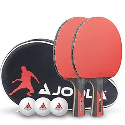 JOOLA Table Tennis Set DUO Carbon | 2 Bats + 3 Ping Pong Balls + 1 Case, black/red, 6 pieces