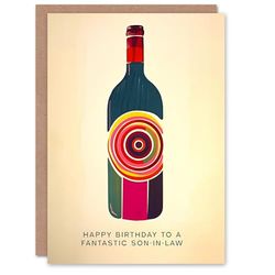Artery8 Happy Birthday Card to a Fantastic Son-in-Law Red White Wine Lover Art Bottle