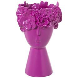 Alexandra House Living Vaas, fuchsia, keramiek, gezicht, 18 x 18 x 27 cm