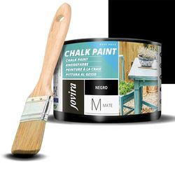 JOVIRA PINTURAS Chalk Paint - Vernice gessata all'acqua opaca + Pennello speciale per legno. Rinnovate i vostri mobili con creatività. (375 Millilitri, Nero + Pennello)