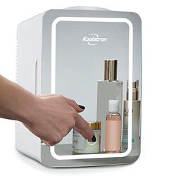 Koolatron 6L Cosmetic Mini Fridge for Bedrooms Compact Small Vanity Car Refrigertor 12V Portable Skincare Beauty Makeup Fridges with Dimmable LED Light Mirror Ideal for Girls Kids Desk Home White