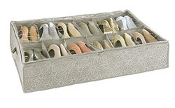 WENKO Baixo-cama para sapatos Balance, armazenamento para calçado em 12 compartimentos, sapateira com tampa, polipropileno, 74 x 15 x 60 cm, taupe