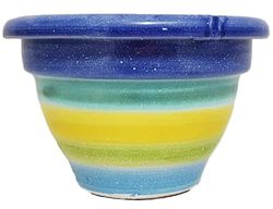 Ceramiche Angela Rinaldi - Vaso in Ceramica di Vietri dipinto a mano a righe Maiolica Design Terracotta Coccio Cachepot Fioriera (Diametro cm.13, altezza cm. 8, vaso a righe colorato)