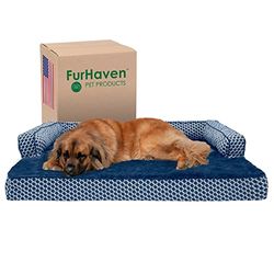 Furhaven Lit pour chien en gel rafraîchissant pour grands chiens avec traversins amovibles et housse lavable, pour chiens jusqu'à 56,7 kg – Canapé confortable en peluche et tissé – Bleu diamant, Jumbo