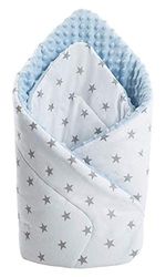 Medi Partners Oreiller Minky 100% Coton 75x75cm Gigoteuse bébé Double Face Doux Toute l'année Multifonction hypoallergénique pour bébés (Étoiles Grises sur Blanc avec Bleu Clair Minky)