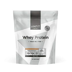 Amazon Brand - Amfit Nutrition Whey Protein Powder, Salted Caramel Flavour, 33 Servings, 1 kg (Pack of 1)