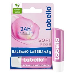 Labello Soft Rosé 4.8 g, Balsamo labbra colorato con estratto di rosa, Burrocacao labbra fondente con oli naturali e burro di karité, Lip balm idratante per 24 ore con pigmenti colorati