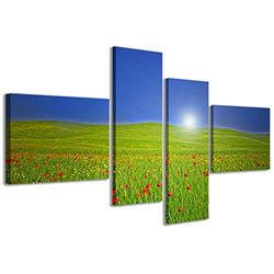 Kunstdruk op canvas, lichte tulpen, moderne afbeeldingen van 4 panelen, klaar om op te hangen, 160 x 70 cm