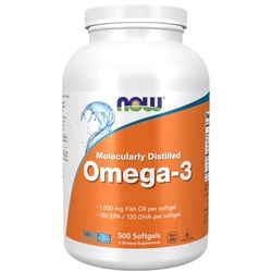 Now Foods, Molecularly Distilled Omega-3 (Omega-3 Destilado Molecularmente) 1.000mg, DHA y EPA, 500 Cápsulas blandas, Probado en Laboratorio, Sin Gluten