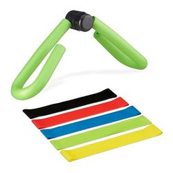 Relaxdays beentrainer met weerstandsbanden, dijbeentrainer voor thuis, weerstandstrainer, multifunctioneel, kleurrijk