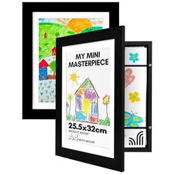 Americanflat A4 Kids Artwork Display Frame in Black - Fits 25.5x32 cm Pictures or Childrens Drawings Without Mount - Front Opening Kids Art Frame Holds 100 Pieces of Art - Set of 2