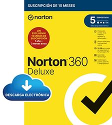 Norton 360 Deluxe 2024 - Antivirus software para 5 Dispositivos, 15 Meses, para PC, Mac, tableta o smartphone, Código de activación enviado por email