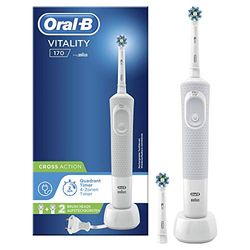 Oral-B Spazzolino Elettrico Ricaricabile Vitality 170, Movimento Oscillatorio e Rotatorio, Batteria a Lunga Durata, 2 Testine e 1 Spazzolino, Bianco, Idea Regalo