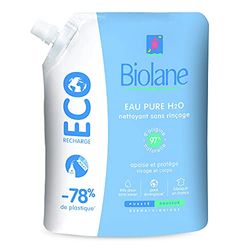 BIOLANE - Eau Pure H2O - Nettoyant pour le visage, corps et siège du bébé - Sans rinçage - Très doux - Sans savon - Eco-recharge 400ml - Fabriqué en France