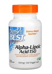 Doctor's Best Alpha Lipoic Acid 150mg, Apoyo antioxidante, 120 cápsulas veganas, azúcar en sangre saludable, salud nerviosa y antienvejecimiento