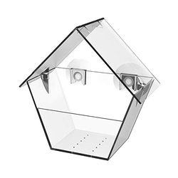 Esschert Design Mangiatoia per finestre con tetto in plastica trasparente, ventose per un facile montaggio