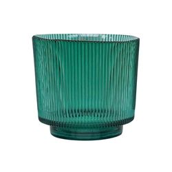 Ivyline Round Candle Holder in Emerald Glass with Ribbed Design - Elegant Table Centrepiece - Modern Home Decoration - H14 x W15 cm