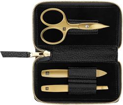 ZWILLING Twinox Goud Edition Manicure Pedicure 3-Delig Set in Zwart Lederen Zaak