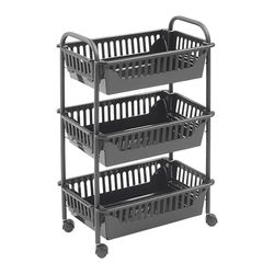 Metaltex Oslo Lava Multifunctionele wagen met 3 planken, Touch Therm Finish, zwart