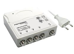 Metronic 414114 TV-versterker VHF/UHF, voor digitaal terrestrisch met filter, VHF-20Db verstelbaar, UHF-28Db verstelbaar, 1 ingang/4 uitgangen, voor binnen, wit