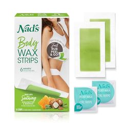 Nad's Body Wax Strips, Hair Removal For Women At Home, 24 Strips +4 Oil Wipes