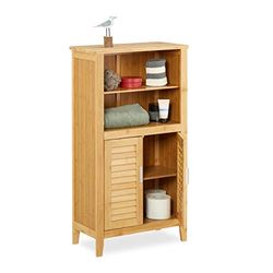 Relaxdays Armário de bambu, aprox. 92 x 50 x 25 cm, móvel auxiliar de casa de banho com portas, 2 prateleiras removíveis, castanho natural, 25 x 50 x 92 cm