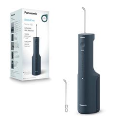 Panasonic Serie 600 Hydropulseur Dentaire Ultrasonique EW-DJ66-A303, Jet dentaire, Irrigateur Oral, 200ml, IPX7, 2 Embouts Standard, 5 Réglages de Pression, Accessoire de Voyage, Bleu Marine