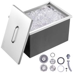VEVOR Drop In Ice Chest, 55x43x30cm(LxBxH) IJskoeler In Roestvrij Staal, Commerciële IJscontainer met Deksel, 40qt Outdoor Keuken Ice Bar, Rioolbuis en Rioolplug Inbegrepen, voor Koude Wijnbier