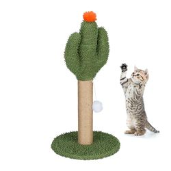 Relaxdays Griffoir pour Chat en Forme de Cactus, HxD : env. 59x31 cm, Tronc à gratter en Lin, avec Balle, Multicolore