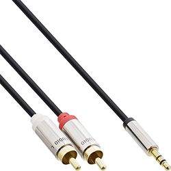 Inline 0,5 m 3,5 mm – 3,5 mm – audio kabels (3,5 mm, 2 x RCA-, male, goud, zwart)