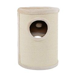 Lionto krabton van sisal met speelbal en pluche rand, hoogte 50 cm, stabiele krabpaal voor kleine en grote katten, perfecte klauwverzorging en bezigheid, veel verstopmogelijkheden, Ø 36 cm, beige