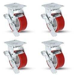4" X 2" Swivel Casters Heavy Duty Polyurethane Wheel on Steel Hub with Brake 700LB Ea (4) Tool Box