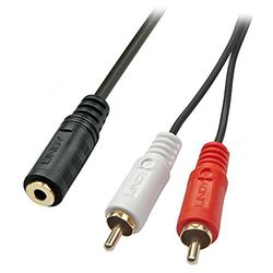 LINDY 35677 premium audio-adapterkabel, 2 x RCA (Cinch) naar 3,5 mm jackstekker, 25 cm