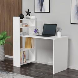 Bureau d'étude, Moderne, avec étui Polyvalent, Blanc, 110 x 110 x 50 cm, 100% mélamine, épaisseur 18 mm, élégant et Fonctionnel pour Le Bureau à Domicile