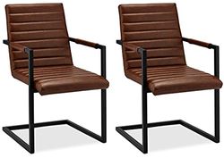 Ibbe Design Bruin Eetkamerstoelen in Kunstleer Fanny Set van 2 Fauteuil Stoel Keukenstoel met Metalen Poten, Keuken Woonkamer Slaapkamer 53x66x93 cm
