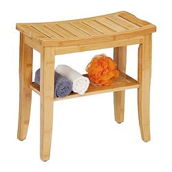 Relaxdays badkamer bankje van bamboe, badkamerkruk met opbergruimte, HxBxD: 45,5 x 48 x 25 cm, zitkruk voor hal, natuur